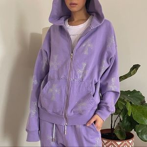 PURPLE RHINESTONE ZIP UP HOODIE